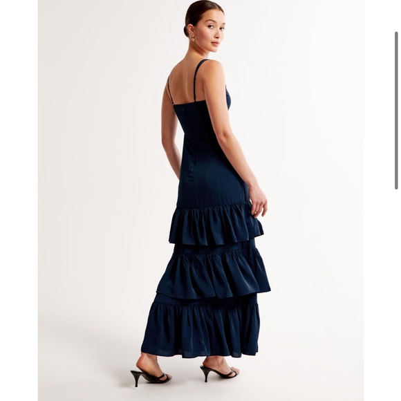 Abercrombie & Fitch XS Petite Navy Blue Ruffle Tiered Maxi Dress - Picture 6 of 6